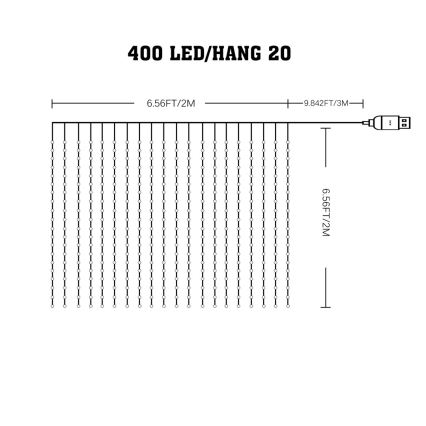 LED RGB Димируем Коледна завеса WIZARD 400xLED/USB 2x2 м + дистанционно управление