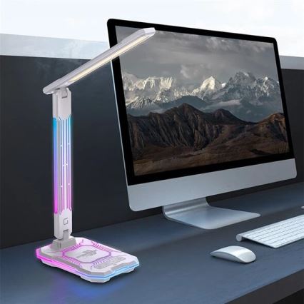 LED RGB Димируема акумулаторна настолна сензорна лампа с безжично зареждане LED/7,5W/5V 2700-5300K бял