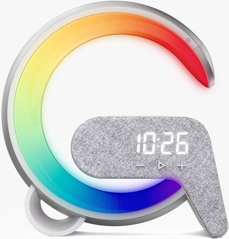 LED RGB Димируема настолна лампа с будилник и Qi зареждане 30W/230V сребрист