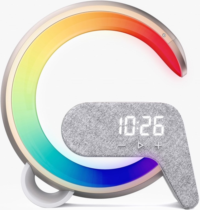 LED RGB Димируема настолна лампа с будилник и Qi зареждане 30W/230V златист