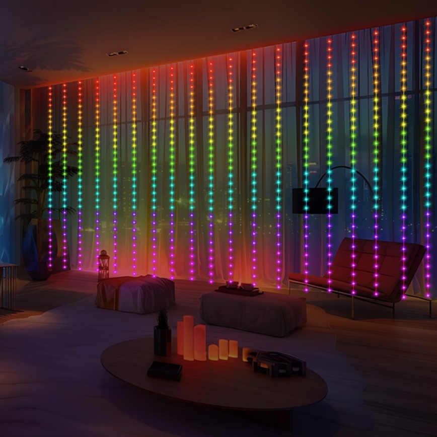 LED RGB димируема коледна завеса WIZARD 300xLED/USB 3x3m + дистанционно управление