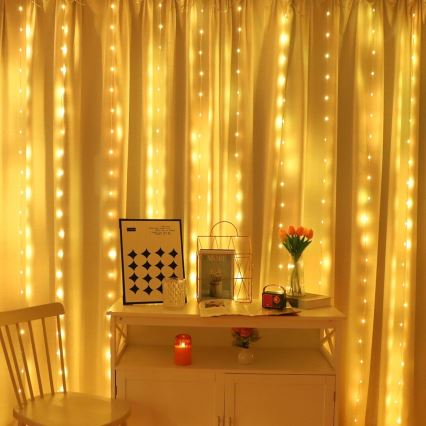 LED RGB димируема коледна завеса WIZARD 300xLED/USB 3x3m + дистанционно управление
