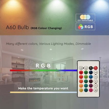 LED RGB Димируема крушка A60 E27/8,5W/230V 4000K + дистанционно управление