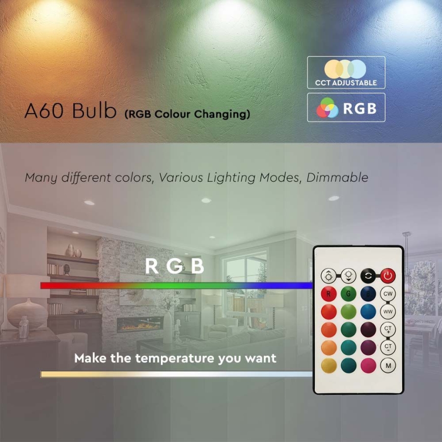 LED RGB Димируема крушка A60 E27/8,5W/230V 4000K + дистанционно управление