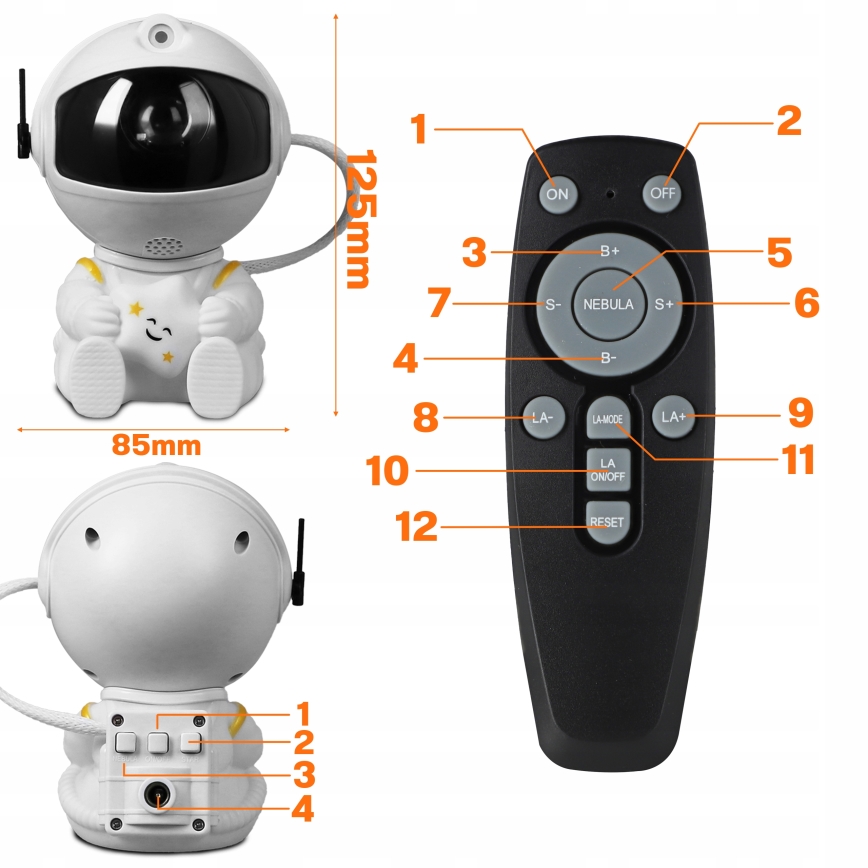 LED RGB прожектор LED/5W/5V астронавт + дистанционно управление