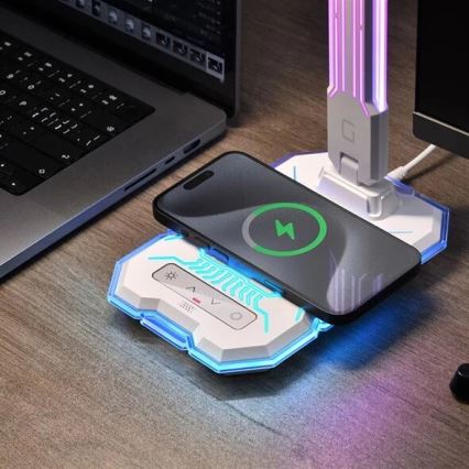 LED RGB регулируема презареждаема настолна лампа с докосване и безжично зареждане LED/7,5W/5V 2700-5300K бяла