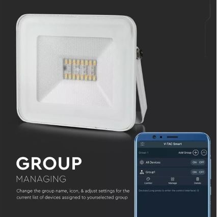 LED RGB Смарт димируем прожектор LED/20W/230V IP65 бял