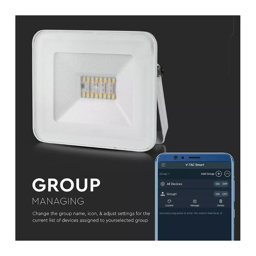 LED RGB Смарт димируем прожектор LED/20W/230V IP65 бял