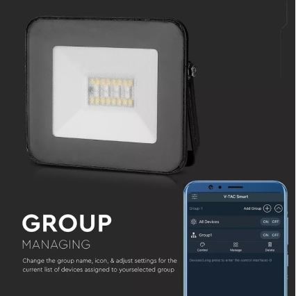 LED RGB Смарт димируем прожектор LED/20W/230V IP65 черен