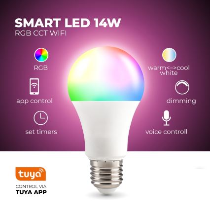 LED RGB Смарт димируема крушка E27/9,5W/230V 2700-6500K Wi-Fi Tuya