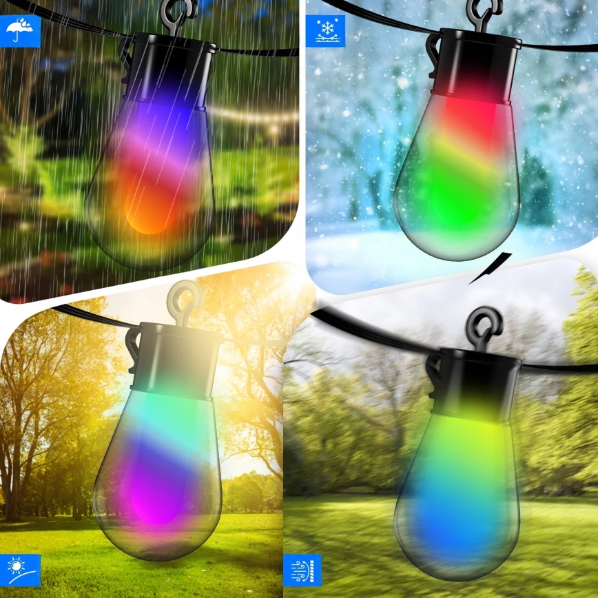 LED RGB соларна декоративна гирлянда с възможност за регулиране на яркостта 15xLED/18 функции USB 6 m IP44 черна + дистанционно управление