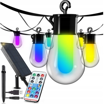 LED RGB соларна декоративна гирлянда с възможност за регулиране на яркостта 15xLED/18 функции USB 6 m IP44 черна + дистанционно управление