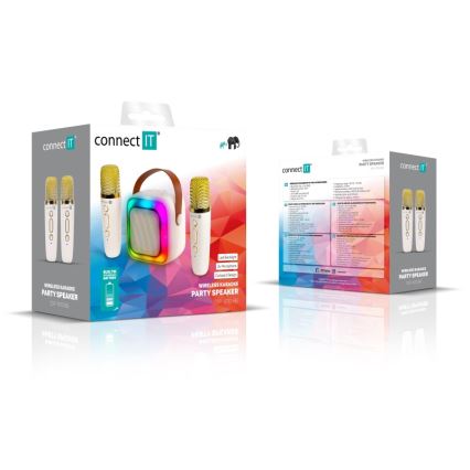 CONNECT IT CSP-1010-BG - LED RGB тонколона с безжични микрофони 2Mic 5W/1200 mAh + 2x 400 mAh кремава/златиста