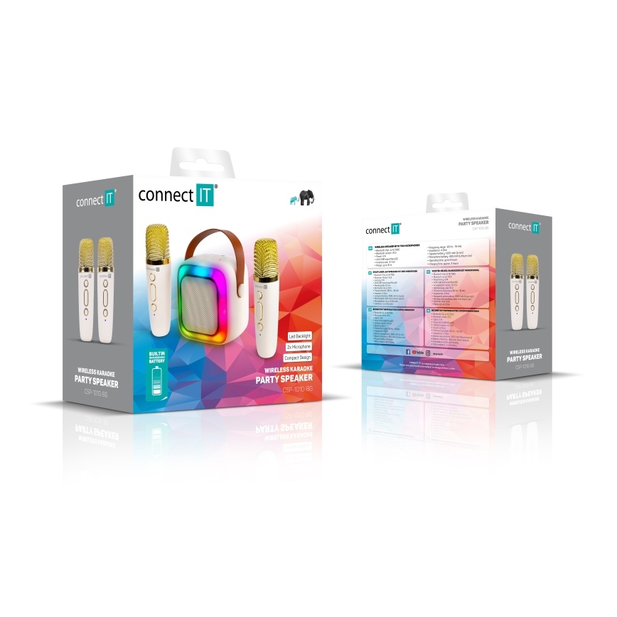 CONNECT IT CSP-1010-BG - LED RGB тонколона с безжични микрофони 2Mic 5W/1200 mAh + 2x 400 mAh кремава/златиста