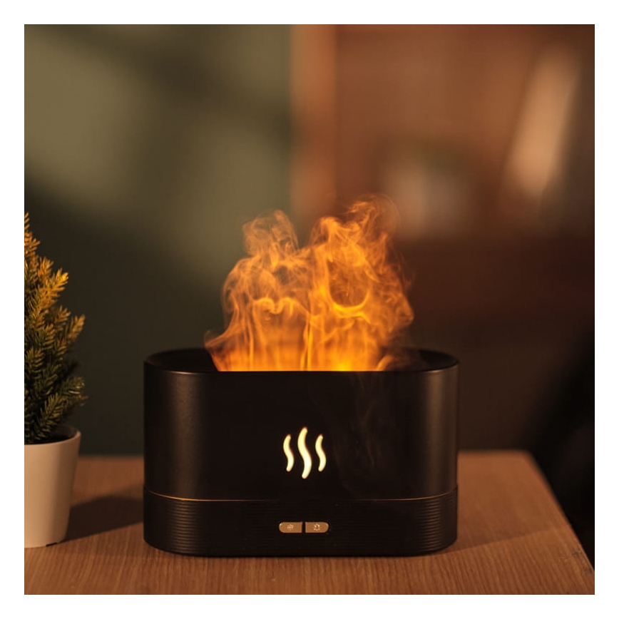 LED RGB ултразвуков ароматен дифузер и овлажнител за въздух с подсветка 180 мл черен