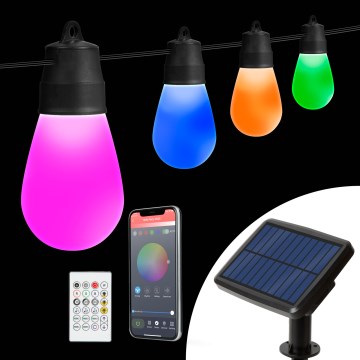LED RGBIC димируема соларна гирлянда 15xLED/1,3W/3,7/5V 2200 mAh 8 m IP65 черна + дистанционно управление