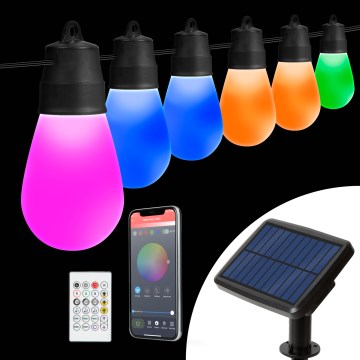 LED RGBIC димируема соларна гирлянда 30xLED/1,3W/3,7/5V 2200 mAh 14,37 m IP65 черна + дистанционно управление