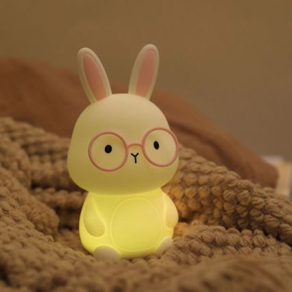 LED RGBW Димируем детски докосване лампа FLORKA LED/1W/5V USB 1200 mAh зайче бял/розов