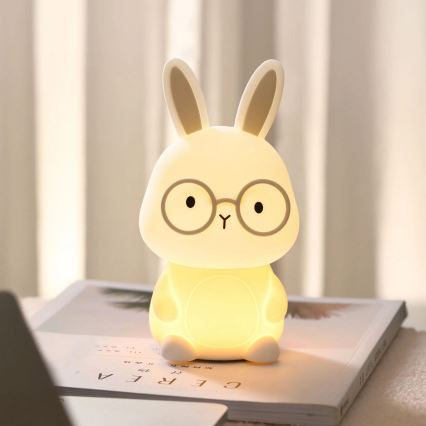 LED RGBW Димируем детски докосване лампа FLORKA LED/1W/5V USB 1200 mAh зайче бял/сив
