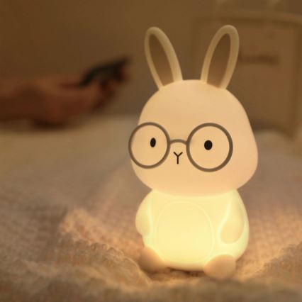 LED RGBW Димируем детски докосване лампа FLORKA LED/1W/5V USB 1200 mAh зайче бял/сив