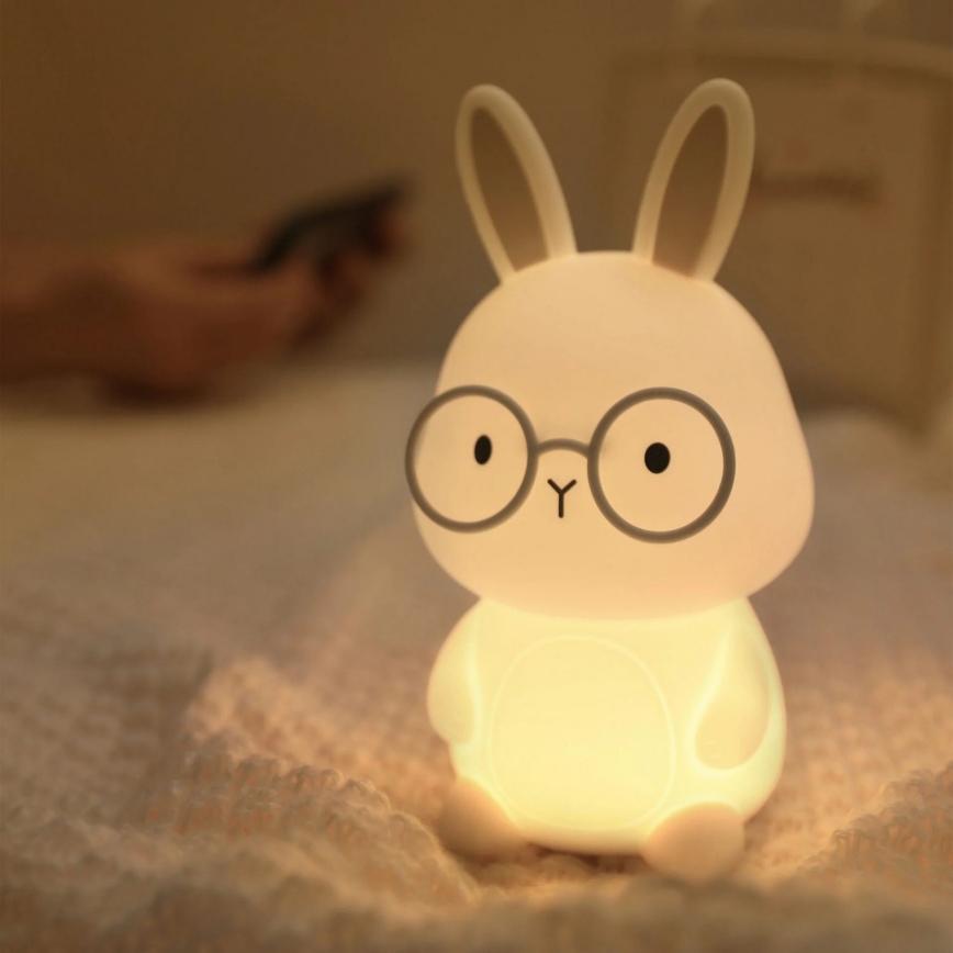 LED RGBW Димируем детски докосване лампа FLORKA LED/1W/5V USB 1200 mAh зайче бял/сив