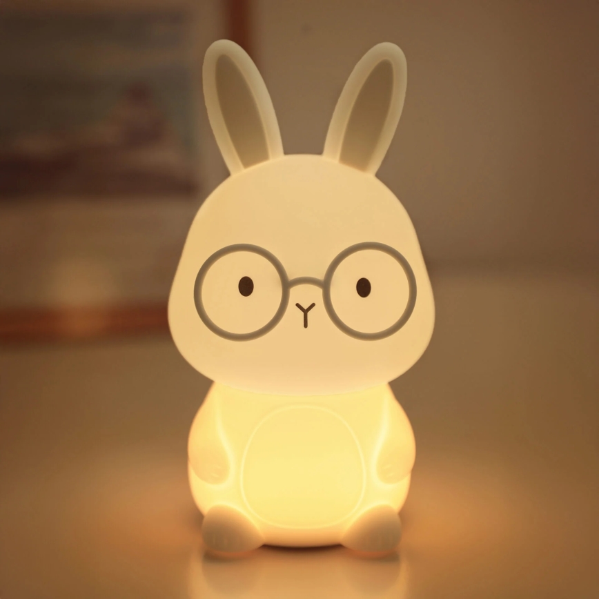LED RGBW Димируем детски докосване лампа FLORKA LED/1W/5V USB 1200 mAh зайче бял/сив