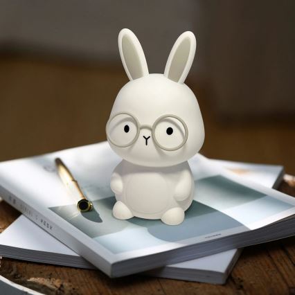 LED RGBW Димируем детски докосване лампа FLORKA LED/1W/5V USB 1200 mAh зайче бял/сив