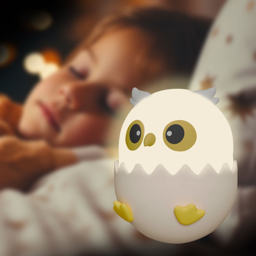 LED RGBW Димируем детски докосване лампа OWL LED/1W/5V USB 1200 mAh бухал розов