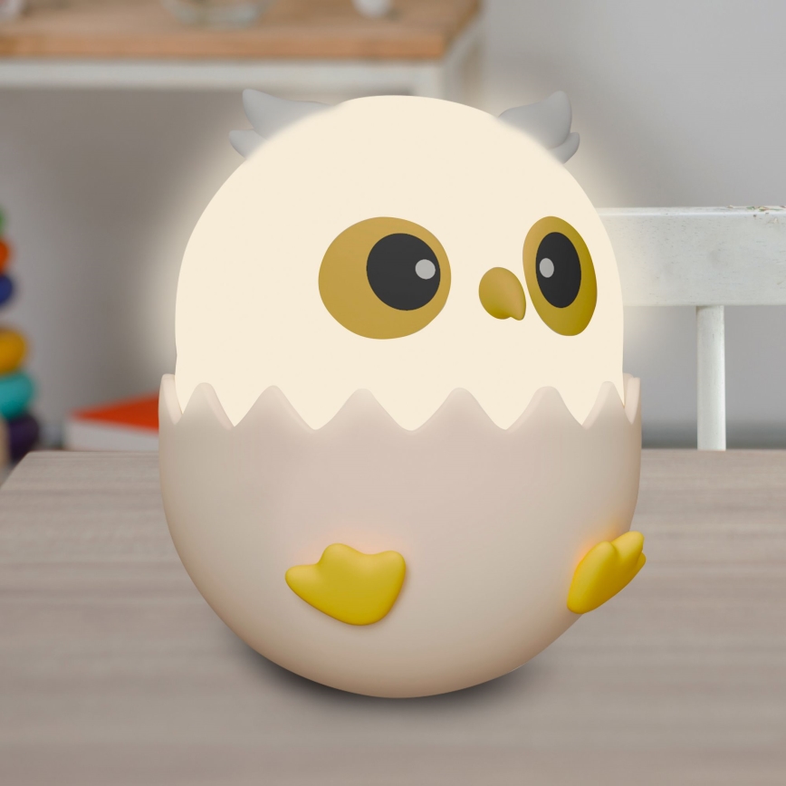 LED RGBW Димируем детски докосване лампа OWL LED/1W/5V USB 1200 mAh бухал розов