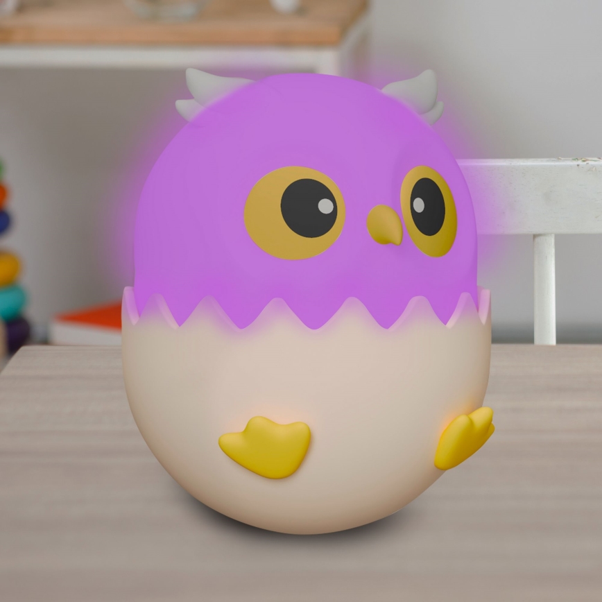 LED RGBW Димируем детски докосване лампа OWL LED/1W/5V USB 1200 mAh бухал розов