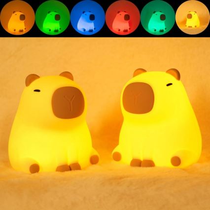 LED RGBW Димируем детски докосване лампа LED/1W/5V USB 1200 mAh капибара