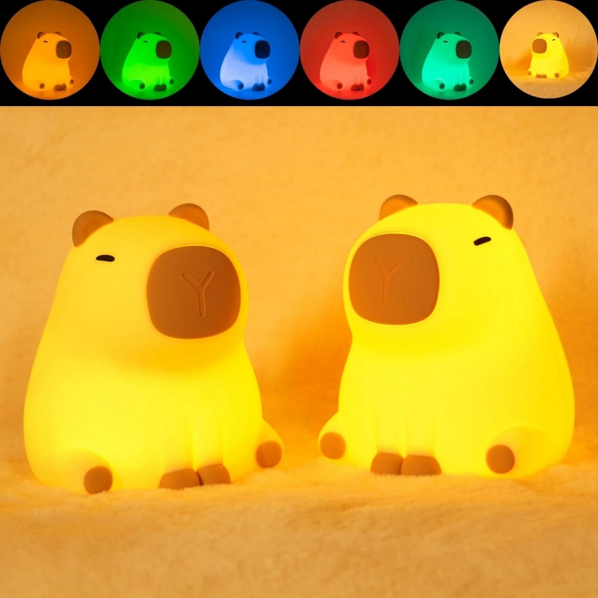 LED RGBW Димируем детски докосване лампа LED/1W/5V USB 1200 mAh капибара
