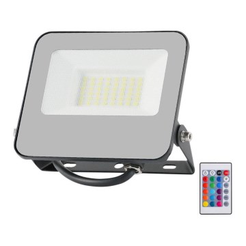 LED RGBW Димируем прожектор LED/30W/230V IP65 сив + дистанционно управление