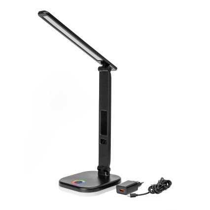 LED RGBW Димируема настолна лампа с докосване и безжично зареждане LCD дисплей и USB порт MAGNUS LED/6W/5V 3000-6500K черен