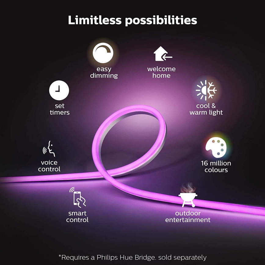 LED RGBW Димируема лента Philips Hue LED/40W 5 м IP67