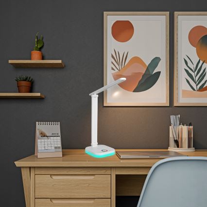 LED RGBW димируема настолна лампа с безжично зареждане LED/7W/5V USB бяла