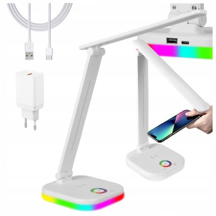 LED RGBW димируема настолна лампа с безжично зареждане LED/7W/5V USB бяла