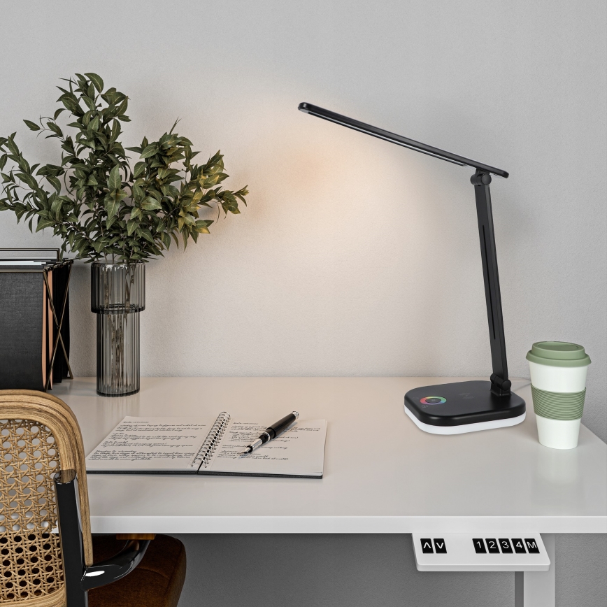 LED RGBW димируема настолна лампа с безжично зареждане LED/7W/5V USB черна