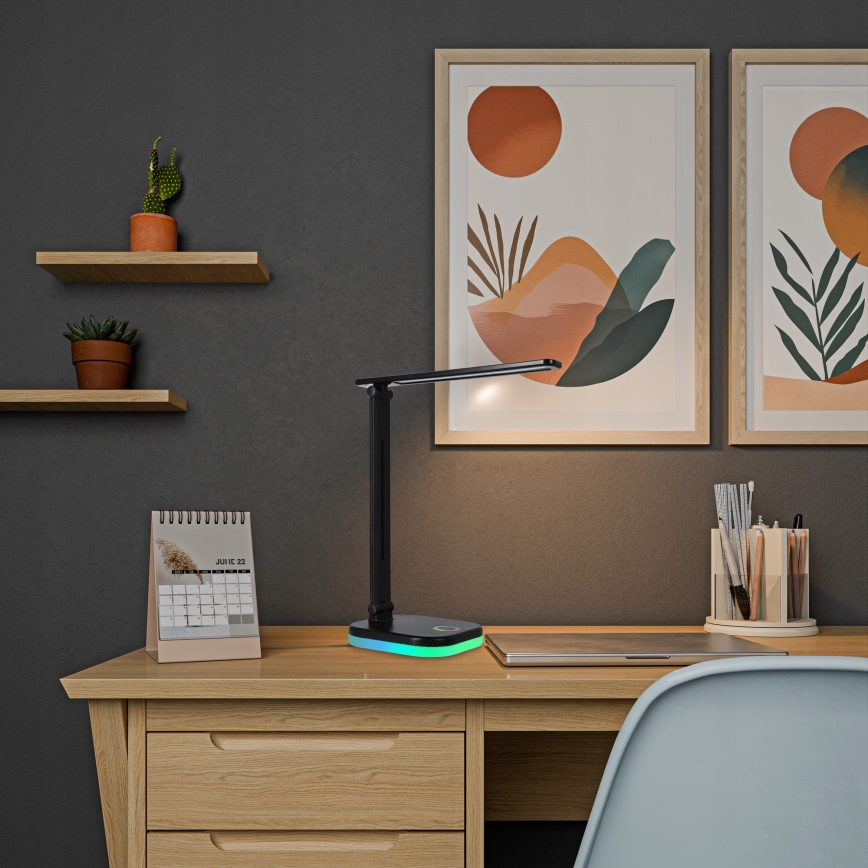 LED RGBW димируема настолна лампа с безжично зареждане LED/7W/5V USB черна