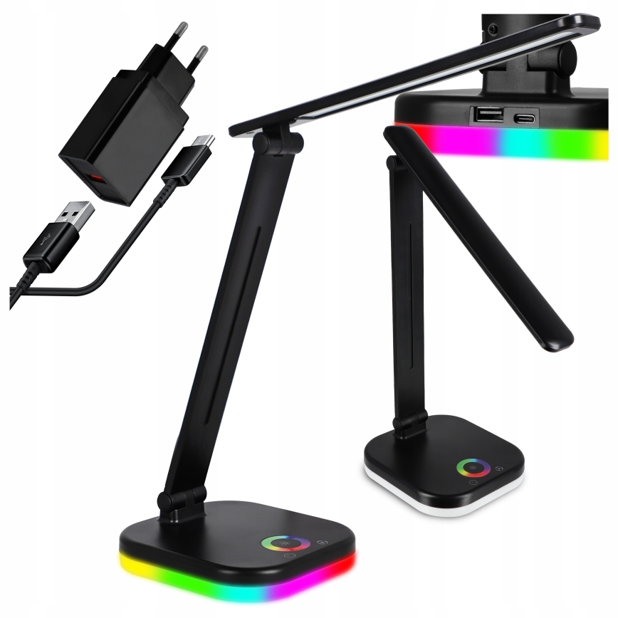 LED RGBW димируема настолна лампа с безжично зареждане LED/7W/5V USB черна