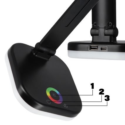 LED RGBW димируема настолна лампа с безжично зареждане LED/7W/5V USB черна