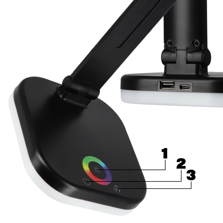 LED RGBW димируема настолна лампа с безжично зареждане LED/7W/5V USB черна