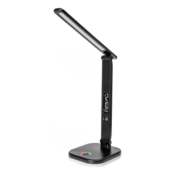 LED RGBW Димируема настолна лампа с докосване и безжично зареждане LCD дисплей и USB порт MAGNUS LED/6W/5V 3000-6500K черен