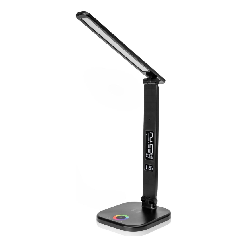 LED RGBW Димируема настолна лампа с докосване и безжично зареждане LCD дисплей и USB порт MAGNUS LED/6W/5V 3000-6500K черен