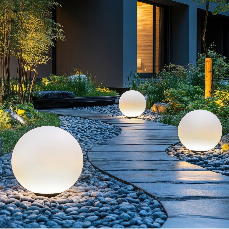 LED RGBW Димируема соларна лампа GARDEN BALL LED/5W/3,7V 3000K IP54 2200 mAh Ø 30 cm + дистанционно управление