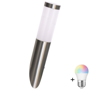 LED RGBW димируема външна стенна лампа LIVIA 1xE27/6,5W/230V 2700-6500K Wi-Fi IP44 сребриста