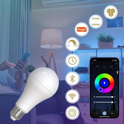 LED RGBW Димируема крушка A60 E27/15W/230V 2700-6500K Wi-Fi Tuya