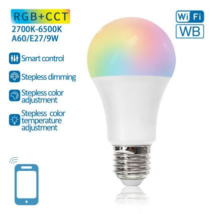 LED RGBW Димируема крушка A60 E27/9W/230V 2700-6500K Wi-Fi - Aigostar