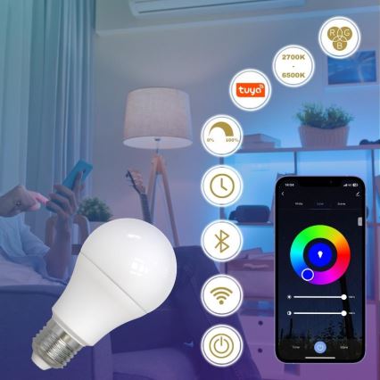 LED RGBW Димируема крушка A60 E27/9W/230V 2700-6500K Wi-Fi Tuya
