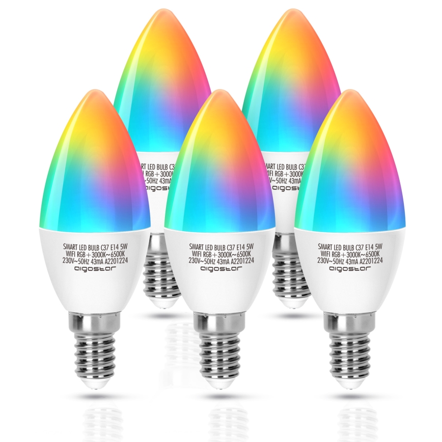 LED RGBW Димируема крушка C37 E14/5W/230V 3000-6500K Wi-Fi - Aigostar